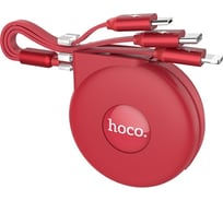 USB кабель Hoco 3 в 1 для Lightning, Micro USB, Type-C, 2.0A, длина 1.0м, черный с красным 813646