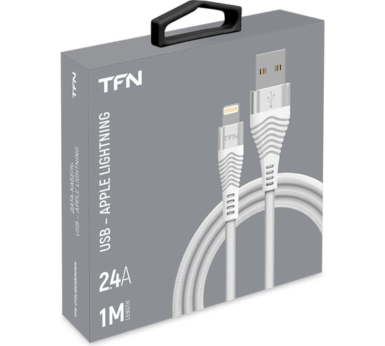 Дата-кабель USB-8pin TFN нейлон 1м, белый TFN-CFZLIGUSB1MWH