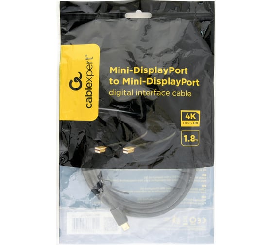 Кабель Cablexpert mDP-mDP, 20M/20M, v.1.2, 4K, 1.8м, черный, позолоченный разъемы, пакет CCP-mDPmDP2-6