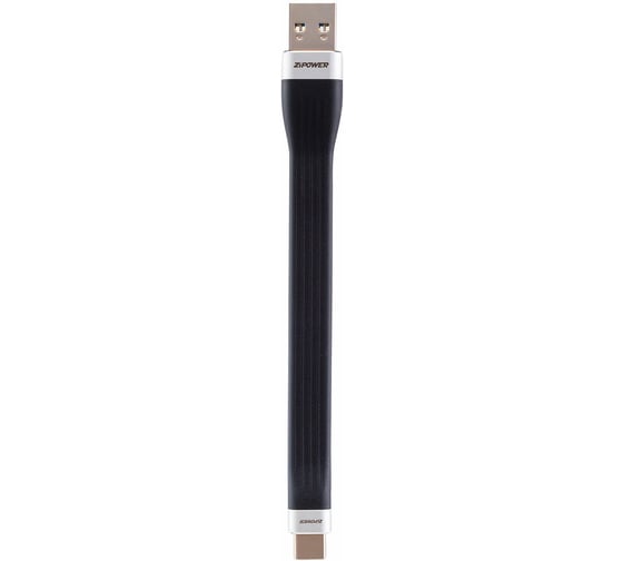 Кабель Zipower USB 3.1 Type-C, 3 A быстрая зарядка, 13,5 cм, передача данных 5 Гб/сек, черный PM6675 1