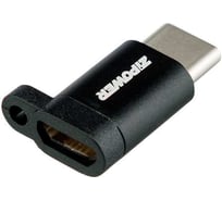 Адаптер Zipower с Type-C на USB micro B, 3A быстрая зарядка, передача данных 380 Мб/сек, черный PM6680