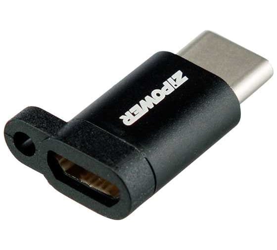 Адаптер Zipower с Type-C на USB micro B, 3A быстрая зарядка, передача данных 380 Мб/сек, черный PM6680 1