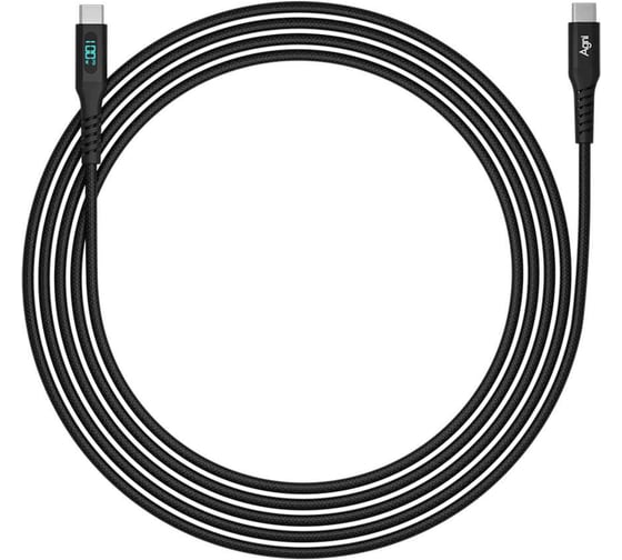Кабель AGNI USB-C/USB-C, 100W, LED, 1м, черный UC423-24-100W-CC-LED-black 1