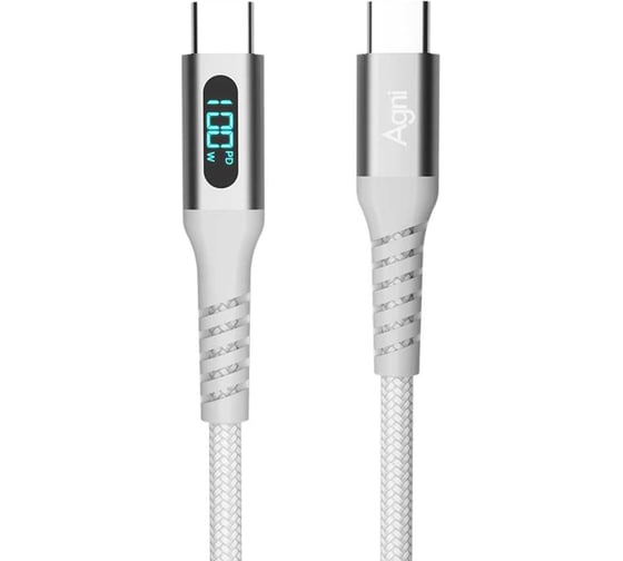 Кабель AGNI USB-C/USB-C, 100W, LED, 1м, белый UC423-24-100W-СС-LED-white 1