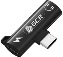 Переходник GCR USB Type C>3.5mm mini jack+TypeC с отверстием для шнура, черный, VIV53I598