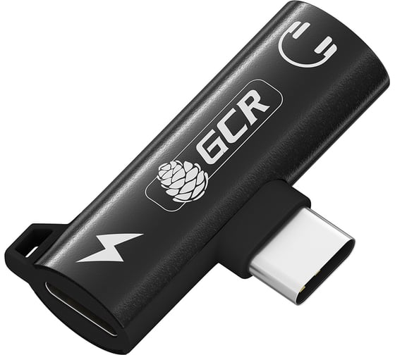 Переходник GCR USB Type C>3.5mm mini jack+TypeC с отверстием для шнура, черный, VIV53I598 1