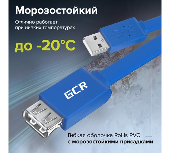 Удлинитель USB GCR для 3G 4G модемов USB 2.0 AM/AF 0.5 м, синий, VIVUEIC2M2-BD-0,5m
