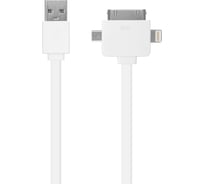 Универсальный дата-кабель OXION UDC001 c возможностью зарядки, USB2.0(M)-Lightning/30-pin/microUSB(M), 1м, белый, арт. OX-UDC001WH