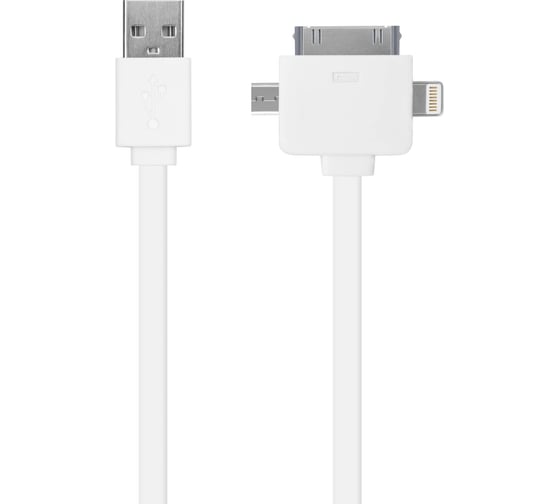 Универсальный дата-кабель OXION UDC001 c возможностью зарядки, USB2.0(M)-Lightning/30-pin/microUSB(M), 1м, белый, арт. OX-UDC001WH 1