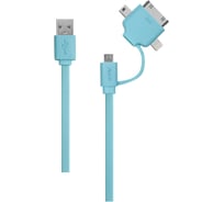 Универсальный дата-кабель OXION UDC002 с возможностью зарядки, USB2.0(M)-Lightning/30-pin/Mini-USB(M), 1м, голубой, арт. OX-UDC002BL