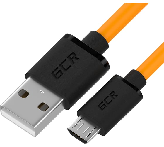 QC Кабель MicroUSB GCR 1.5m быстрая зарядка, оранжевый TPE, черные коннекторы, 28/22 AWG, VIV52I460 1