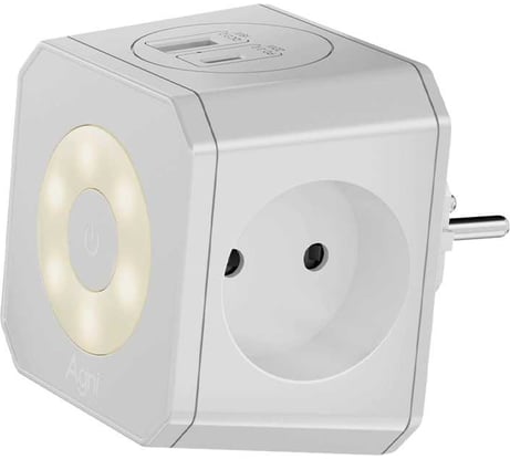 Разветвитель на 3 розетки AGNI ночник, 1 USB 18 Вт + 1 Type-C 20 Вт, белый TP-WJ2U3E-L-white
