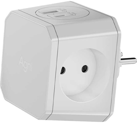 Разветвитель на 3 розетки AGNI 1 USB 18 Вт + 1 Type-C 20 Вт, белый TP-WJ2U3E-white 1