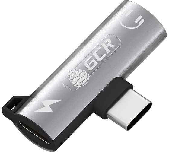 Переходник USB Type C>3.5mm mini jack+TypeC GCR с отверстием для шнура,серебряный, VIV53I493 1