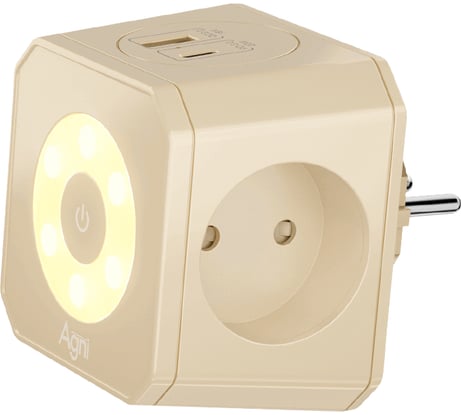 Разветвитель AGNI на 3 розетки, ночник, 1 USB 18 Вт + 1 Type-C 20 Вт, слоновая кость TP-WJ2U3E TP-WJ2U3E-L-ivory