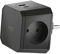 Разветвитель AGNI на 3 розетки, 1 USB 18 Вт + 1 Type-C 20 Вт, чёрный TP-WJ2U3E-black