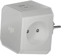 Разветвитель на 3 розетки, 1 USB 18 Вт + 1 Type-C 20 Вт, серый AGNI TP-WJ2U3E-grey
