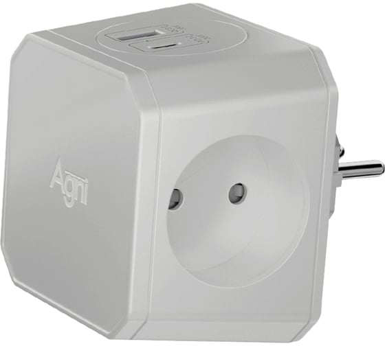 Разветвитель AGNI на 3 розетки, ночник, 1 USB 18 Вт + 1 Type-C 20 Вт, серый TP-WJ2U3E TP-WJ2U3E-gray 1