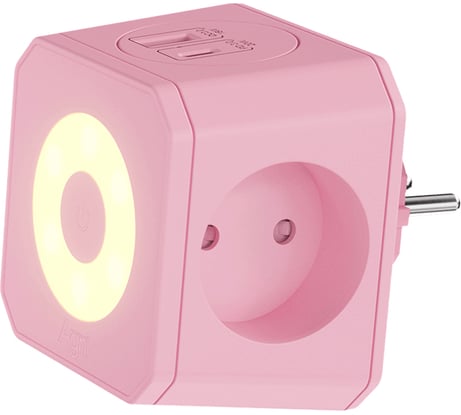 Разветвитель AGNI на 3 розетки, ночник, 1 USB 18 Вт + 1 Type-C 20 Вт, розовый TP-WJ2U3E TP-WJ2U3E-L-pink