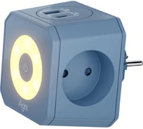 Разветвитель AGNI на 3 розетки, ночник, 1 USB 18 Вт + 1 Type-C 20 Вт, синий TP-WJ2U3E TP-WJ2U3E-L-blue