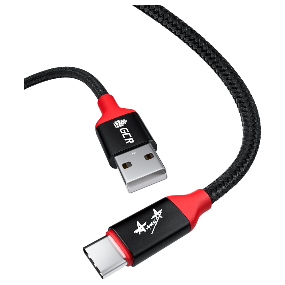 Кабель TypeC GCR QC 1.0m, "рок АлисА", быстрая зарядка, черный нейлон ...
