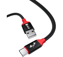 Кабель TypeC GCR QC 1.0m, "рок АлисА", быстрая зарядка, черный нейлон, AL корпус28/24 AWG, VIV52I914