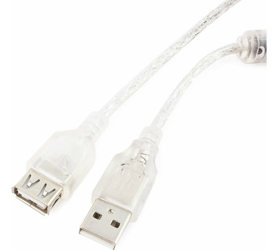 Кабель удлинитель USB2.0 Cablexpert Pro, AM/AF, 1,8м, экранирование, ферритовое кольцо, прозрачный, пакет CCF-USB2-AMAF-TR-6