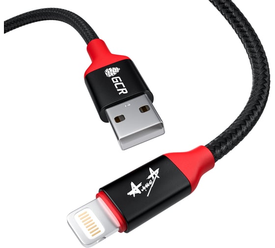 Кабель Lightning GCR 1.0m MFI "рок АлисА" для iPod, iPhone, iPad поддержка всех IOS, черный, VIV52I913 1