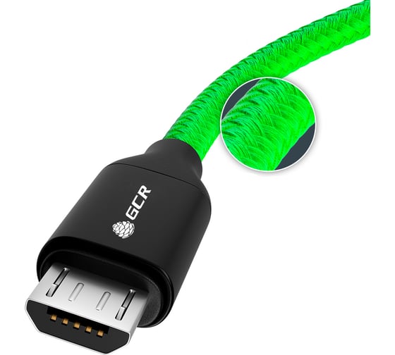 Кабель MicroUSB GCR 0.8m зеленый нейлон, AL корпус, 28 AWG, VIV52I033