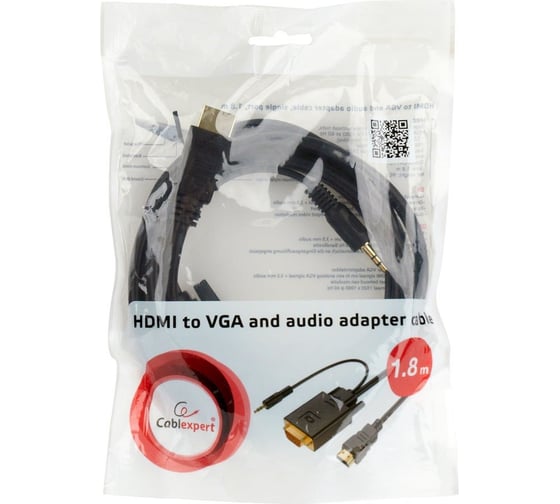 Кабель Cablexpert HDMI VGA, 19M/15M + 3.5Jack 3м медь, черный, позолоченные разъемы A-HDMI-VGA-03-10