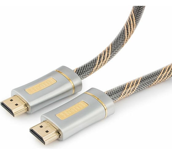 Кабель Cablexpert HDMI серия Platinum 4,5м v2.0 M/M позолоченные разъемы, серебро, металлический корпус, нейлоновая оплетка CC-P-HDMI02-4.5M