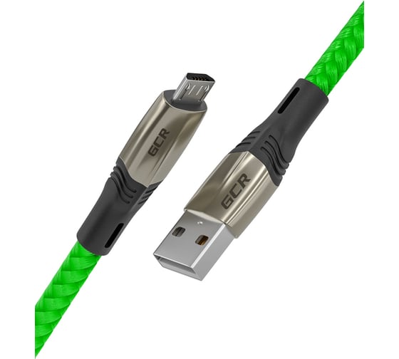 Кабель MicroUSB GCR 1.7m series MERCEDES, GREEN NYLON, супер быстрая зарядка, 28/22 AWG, VIV51I952
