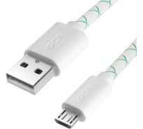 Кабель MicroUSB GCR 1.0m бело-зеленый, быстрая зарядка, 28/24 AWG, VIVUAI9MCB3-BD-1.0m
