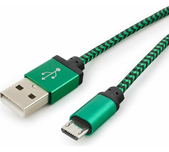 Кабель Cablexpert USB 2.0 AM/microBM 5P 1м нейлоновая оплетка, алюминиевые разъемы, зеленый CC-mUSB2gn1m