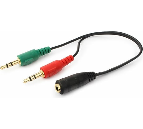 Переходник аудио Cablexpert 2хJack 3.5(M) 3pin/Jack 3.5(F), 20см, черный, пакет CCA-418