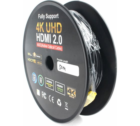 Активный оптический HDMIv2.0 кабель Cablexpert 50м 19M/19M AOC Premium S позолоченные разъемы экран CCBP-HDMI-AOC-50M