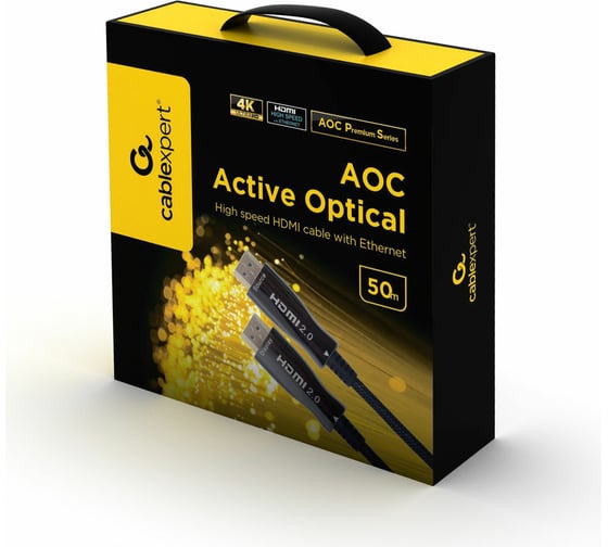 Активный оптический HDMIv2.0 кабель Cablexpert 50м 19M/19M AOC Premium S позолоченные разъемы экран CCBP-HDMI-AOC-50M
