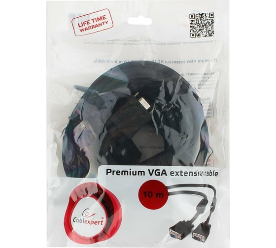 Кабель удлинитель Cablexpert VGA Premium 10м 15M/15F двойной экран ферритовые кольца черный CC-PPVGAX-10M-B