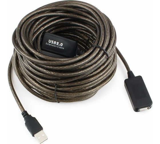 Кабель-удлинитель Cablexpert USB2.0 активный, AM/AF, медь, двойн. экран, 15м, полупрозрач, пакет UAE-01-15M