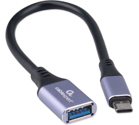 Кабель-переходник Cablexpert USB3.0 OTG, Type-C(M)/AF, 0.2м, алюминий, коробка A-USB3C-OTGAF-02