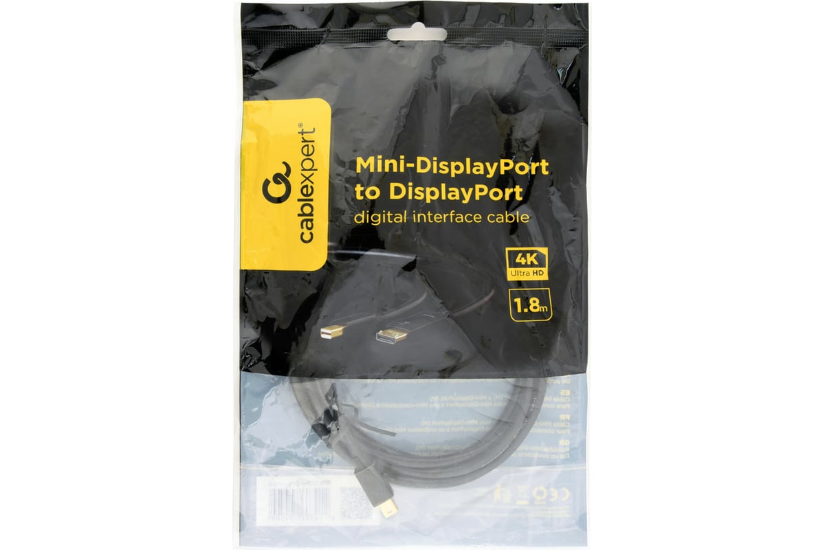 Кабель miniDP-DP Cablexpert 20M/20M, v.1.2, 4K, 1.8м, черный ...