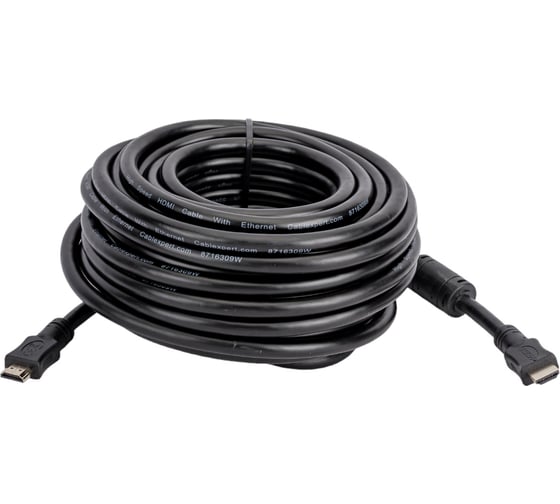 Кабель HDMI Cablexpert 19M/19M, v2.0, медь, позол.контакты, экран, 2 фер.кольца, 15м, черный, пакет, HDMI CCF2-HDMI4-15M