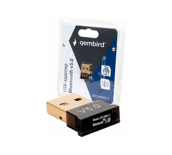 Адаптер Bluetooth Gembird BTD-MINI5-2, ультратонкий корпус, v.5.0, 10 метров, USBBTD-MINI5-2