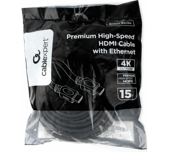 Кабель HDMI Cablexpert 15м v2.0 19M/19M серия Light черный позолоченные разъемы экран пакет CC-HDMI4L-15M