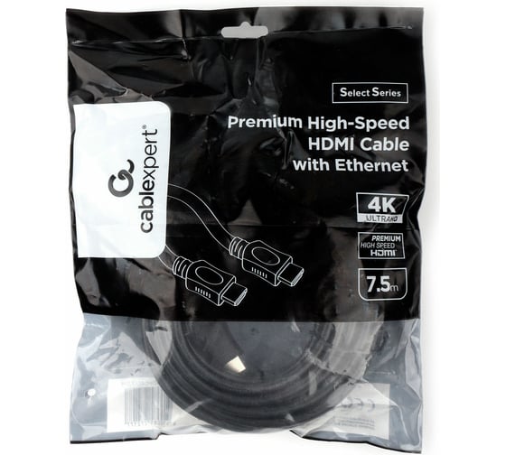 Кабель HDMI Cablexpert 7.5м v2.0 19M/19M серия Light черный позолоченные разъемы экран пакет, CC-HDMI4L-7.5M