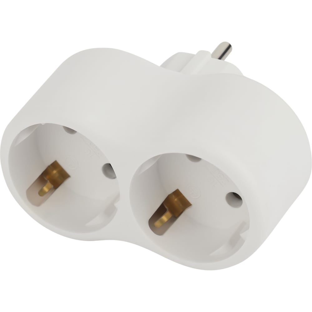 Электрический разветвитель ЭРА SPx-2e-W на 2 розетки с заземлением 16А ...