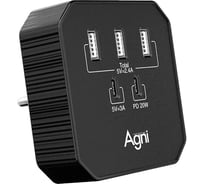 Тройник для розетки AGNI (зарядное устройство), 3USB-A, 2USB-C,цвет черный,TP-WB2U3E-черн TP-WB2U3E-black