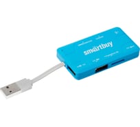 Картридер + Хаб Smartbuy 750, USB 2.0 3 порта+SD/microSD/MS/M2 Combo, голубой SBRH-750-B