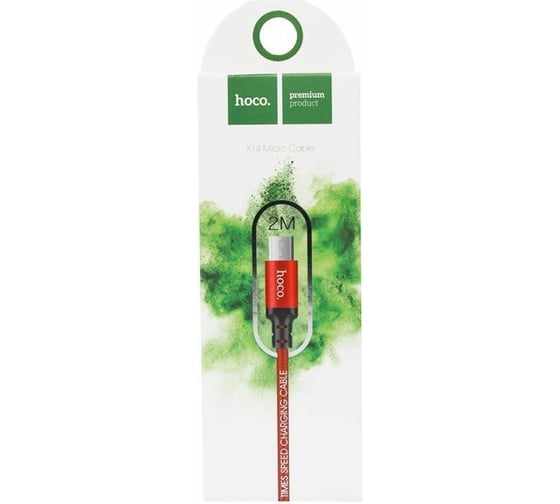 Кабель USB 2.0 Hoco X14, AM/microBM, черно-красный, 2м 6957531062912