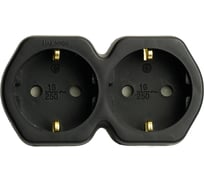 Разветвитель сетевой STEKKER 2-местный, с заземлением ADP16-12-21, 250V,16A, ABS огнеустойчивый пластик, черный 50107
